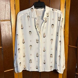 Johnny Was Jade faces print blouse.